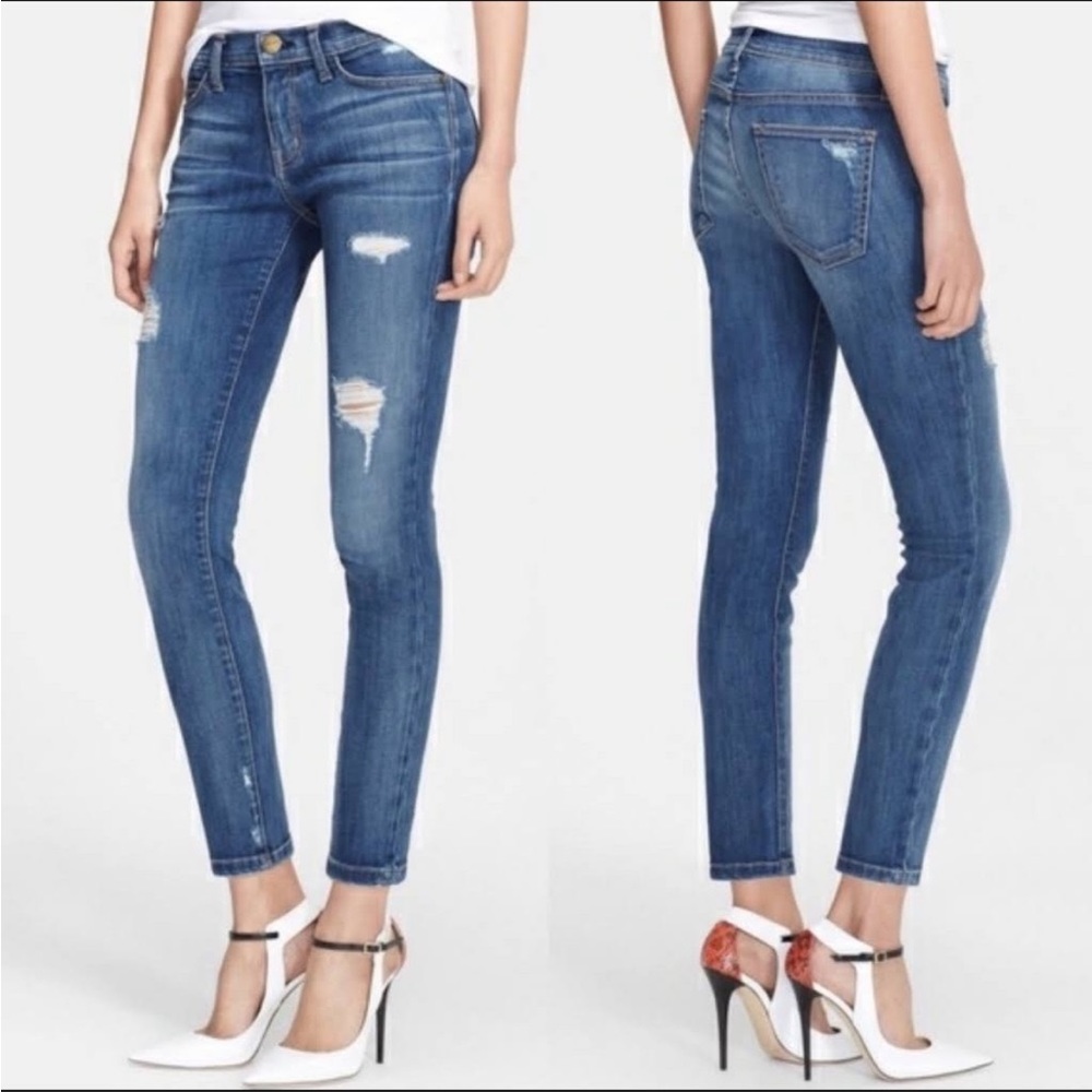 Current/Elliott 1280 Jeans Niagara Distressed The Stiletto Skinny Low Rise